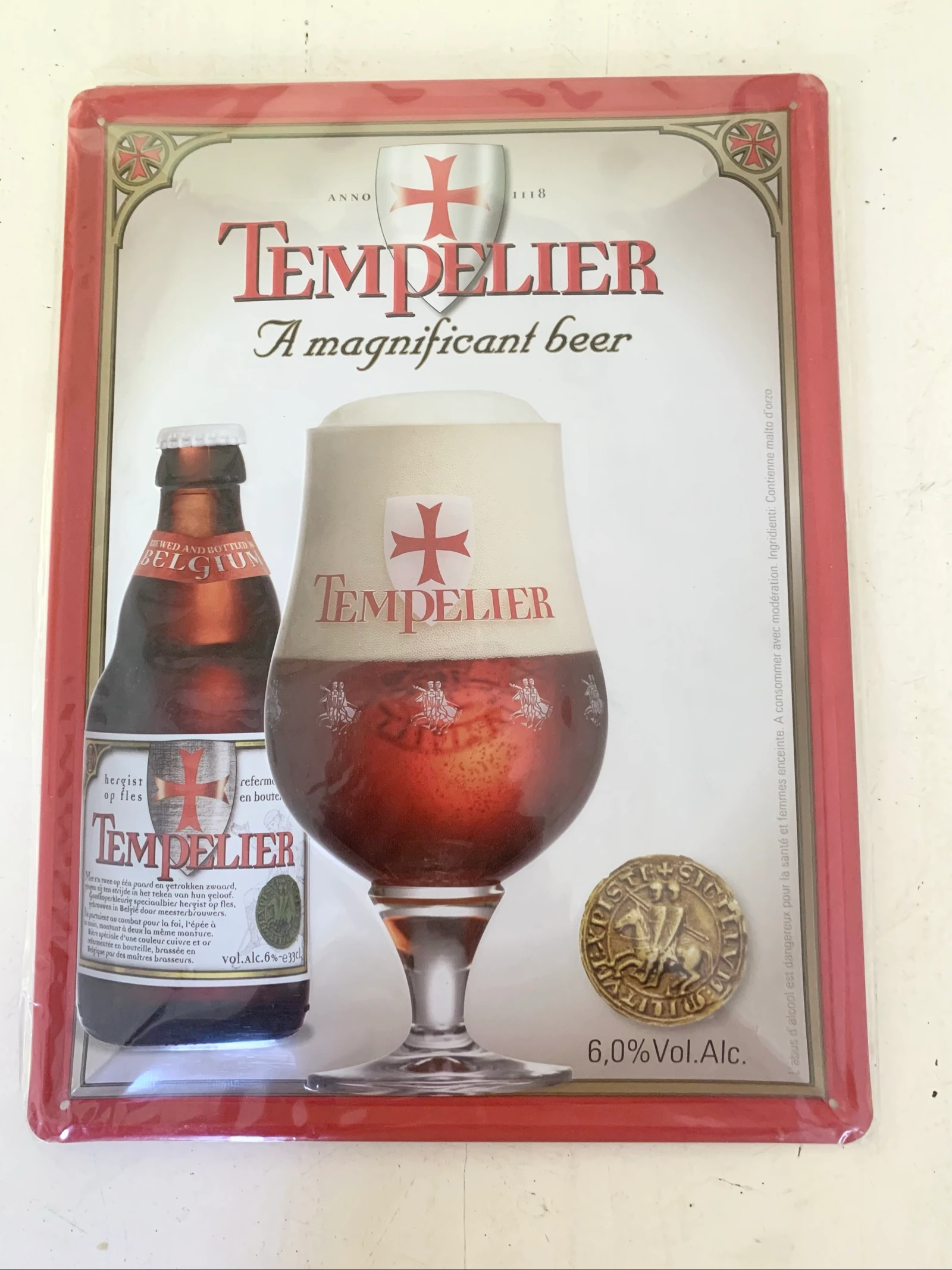 Reclame bord Tempelier in originele verpakking man cave 